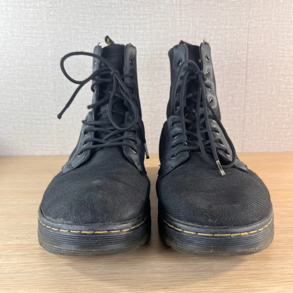 Dr. Martens Combs Black Canvas Leather Utility Combat Boots 8 Eye Lace Up US 11